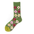 Calze al polpaccio verdi alla moda con ricami floreali colorati in maglia di cotone - Fiore di tè verde