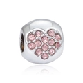 Sparkling pink rhinestone heart charm bead in silver finish for DIY jewelry bracelets - Heart Pink Zirconia