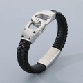 Pulsera de hombre en cuero trenzado negro con cierre de esposas en acero inoxidable - Color Acero(KB68862-BD)