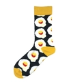 Black crew socks with fried egg pattern and yellow accents for men and women - One Size / Fried Egg / Black/Yellow