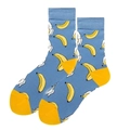 Light blue mid-calf socks with yellow banana pattern and contrast yellow heel and toe - Light Blue Banana