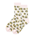 Pink cotton crew socks with vibrant avocado pattern print and ribbed cuffs for women - Pink Avocado