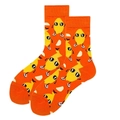 Women cotton mid-calf socks in vibrant orange with funny cartoon lemon patterns - Orange Lemon
