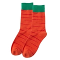 Vibrant orange cotton mid-calf socks with carrot pattern and green leaf style cuffs - Orange Red Carrot