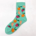 Mint green cotton socks with cartoon orange and strawberry patterns on white background - Mint Green Orange Strawberry Pattern (2321C)
