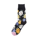 Mid-calf cotton sock in black featuring yellow floral patterns and pink toe detail - Black Colorful Floral Pattern (1537C)