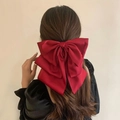 Élégante grande pince à cheveux en satin rouge avec nœud pour queue de cheval haute - Rouge