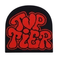 Winter black knitted beanie hat with red TVP TIER jacquard lettering for warm fashion - Black with Red Letters