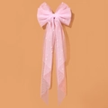 Elegant pink mesh bow hair clip with pearls and long ribbons for wedding accessories - Pink Double Layer Hair Clip