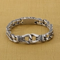 Retro engraved totem chain bracelet in vintage silver stainless steel for men - Antique Silver (KB170061-KJX)