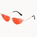 Lunettes de soleil sans monture en forme de flamme avec verres rouges et branches dorées - Monture Dorée Verres Rouges