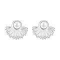 Vintage fan-shaped stainless steel earrings with pearl inlay and 18K silver plating - Fan-Shaped Pearl Inlaid Earrings Steel (MS-451)