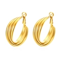 Boucles d'oreilles créoles multicouches chic plaquées or 18 carats pour femmes sur fond blanc - Style multicouche plaqué or 18 carats / Doré