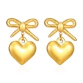 Luxurious 18K gold plated stainless steel bow and heart drop earrings for women - Gold Bow And Heart Style