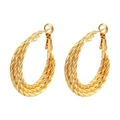 Elegantes pendientes de aro trenzados chapados en oro de 18K con diseño minimalista - Estilo Trenzado Triple Capa (Dorado) / Dorado