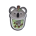 Cute koala bubble tea enamel pin with green matcha liquid and gray metal details - Gray Koala Style (QHXZ298)