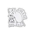 Spilla smaltata con topo dei cartoni e formaggio con scritta Eat Cheese and Sin in bianco e nero - Topo Che Mangia Formaggio (QHXZ1093)