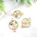 Golden evil eye heart charms with colorful enamel for DIY jewelry bracelets - KC Gold Round Evil Eye-14583
