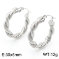 Par de pendientes de aro plateados trenzados de 30x5mm en acero inoxidable - Color Acero (KE111379-KFC)
