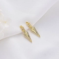 Golden arrow pendant charms with white zircon inlay on white textured fabric background - H-5667 Zirconia Pave Arrowhead Pendant
