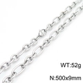 Collana a catena figaro in acciaio inossidabile argento 9mm con chiusura a moschettone - Collana Color Acciaio (KN282961-KFC) / 500x9mm