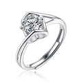 S925 sterling silver moissanite ring with heart shaped six-prong setting and open band - R9014 Moissanite Style / 1 Carat / 6.5mm