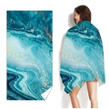 Microfiber beach towel with green and gold marble pattern for travel and swimming - Vast Galaxy (Single-sided Print with PE Bag)