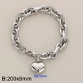 Bracciale a cuore in acciaio al titanio argento con maglie grandi e chiusura OT - Bracciale con ciondolo a cuore argenteo (KB184608-Z) / 200x9mm (Ciondolo 19x15mm)