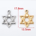 Macro view of stainless steel hexagram pendants in gold and silver with dimensions - Sunflower