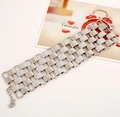 Detail eines silbernen Metallarmbands mit polierten und matten Gliedern und Karabinerverschluss - Matt Silber