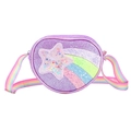 Sparkly purple heart-shaped kids crossbody bag with star confetti and rainbow strap - Purple