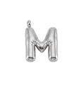 Silver stainless steel bubble letter M pendant with a smooth and polished finish - Letter M-Pendant Only / Silver