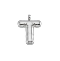 Polished silver stainless steel bubble letter T pendant with glossy metallic finish - Letter T-Pendant Only / Silver