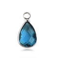 Blue teardrop birthstone glass pendant with silver plated bezel and faceted cut finish - Silver - December