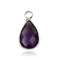 Macro view of teardrop purple birthstone charm with silver metal bezel on white background - Silver - February