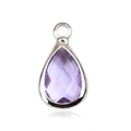 Macro shot of a teardrop-shaped amethyst pendant with a silver metal base and loop - Silver - June