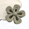Matte olive green flower hair claw clip with floral design on a wooden display board - Large Hollow Flower Style / Khaki