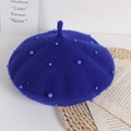 Deep royal blue wool beret for kids decorated with matching pearls for an elegant look - One Size / Royal Blue