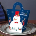 Scatola regalo di Natale blu scuro con pupazzo di neve e case su piatto bianco - Sfondo Blu Pupazzo di Neve (Senza Nastro)