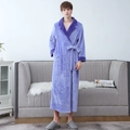 Mens thick lavender flannel bathrobe with dark purple honeycomb cuffs and tie-waist detail - Light Purple (Men)