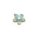 Detail showing blue enamel flower pendant with golden frame and center pearl - 20mmx20mm / Blue