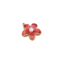 Detail of red enamel flower pendant with pearl center and golden edges on white background - 20mmx20mm / Garnet Red
