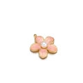 Detail of pink enamel flower pendant in stainless steel with a central pearl inlay - 20mmx20mm / Light Pink