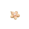 Detailed macro view of pink enamel flower pendant with pearl center and gold rim - 20mmx20mm / Beige