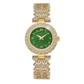 Elegant women's gold metal bracelet watch with a malachite green dial and diamond accents - Gold Color Green