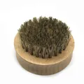 Top view of a round beard brush with solid wood base and dense dark brown bristles - Beech Boar Bristle Round 6.3x6.3x3.5CM