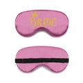 Front and back detail of pink satin bride eye mask with gold crown and adjustable strap - Gold Foil Crown Bride / Rose Red
