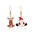 Detailed view of asymmetric Christmas earrings with Santa Claus, reindeer and pearls - Elk Santa Claus