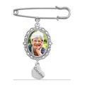 Silberne Vintage Gedenkbrosche mit Herzanhänger und Grandma Gravur für Fotos - Einzeltablett-Pin Grandma