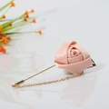Pink satin rose brooch with gold long pin and decorative chain for suit lapels - Snow Ivory Pink